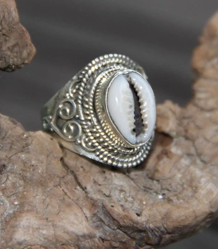 Bague ethnique bijoux argent coquillage cabri Shantilight