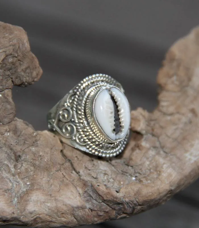 Bague ethnique bijoux argent coquillage cabri Shantilight