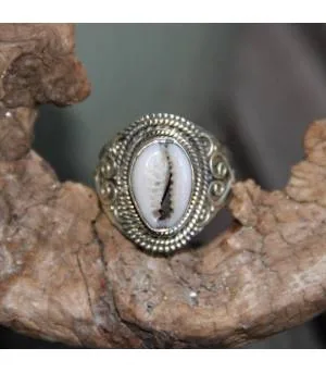 Bague ethnique argent coquillage cauri Shantilight