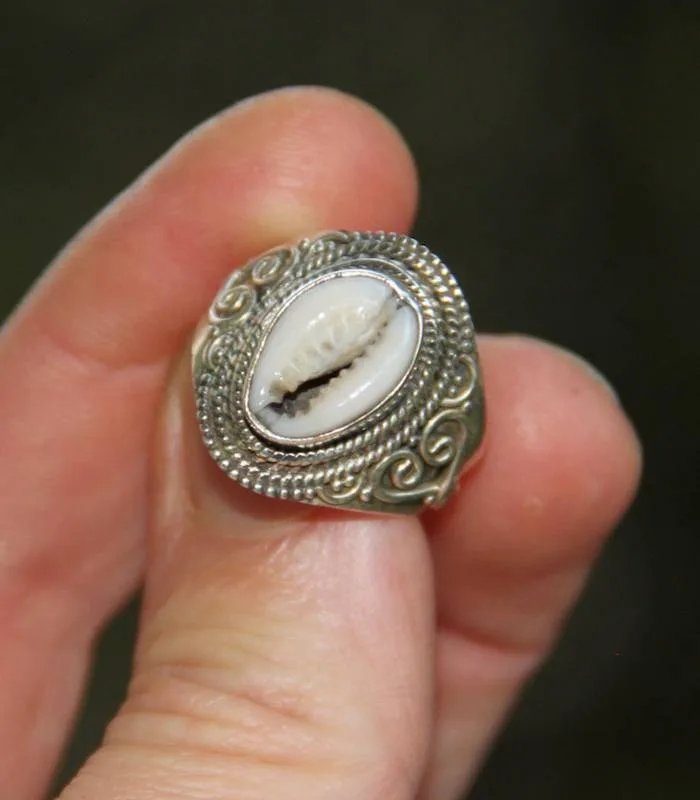 Bague ethnique bijoux argent coquillage cabri Shantilight