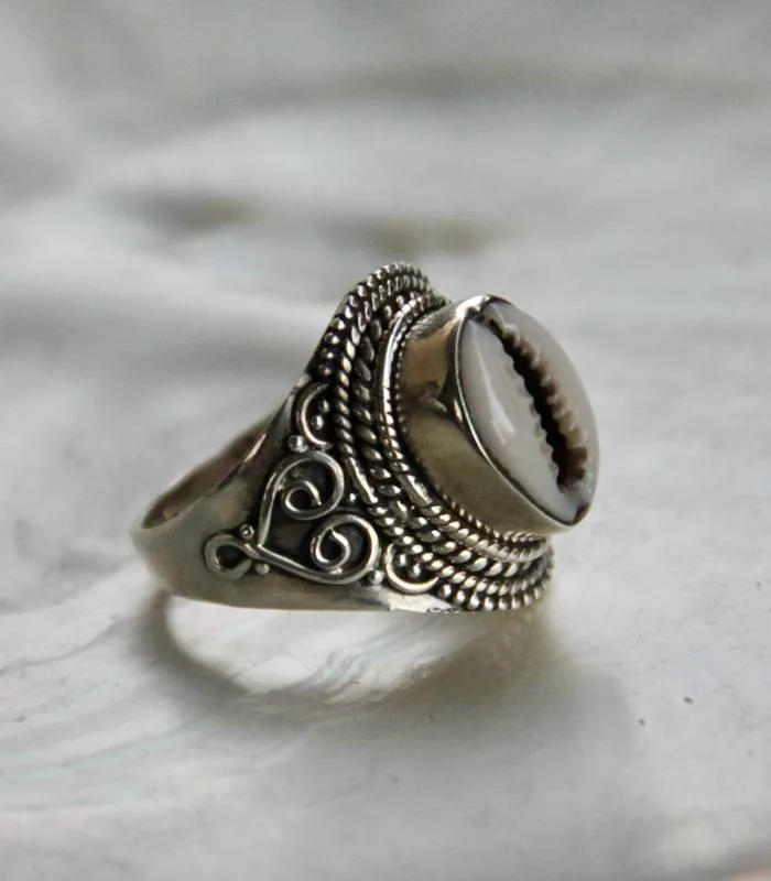 Bague ethnique bijoux argent coquillage cabri Shantilight