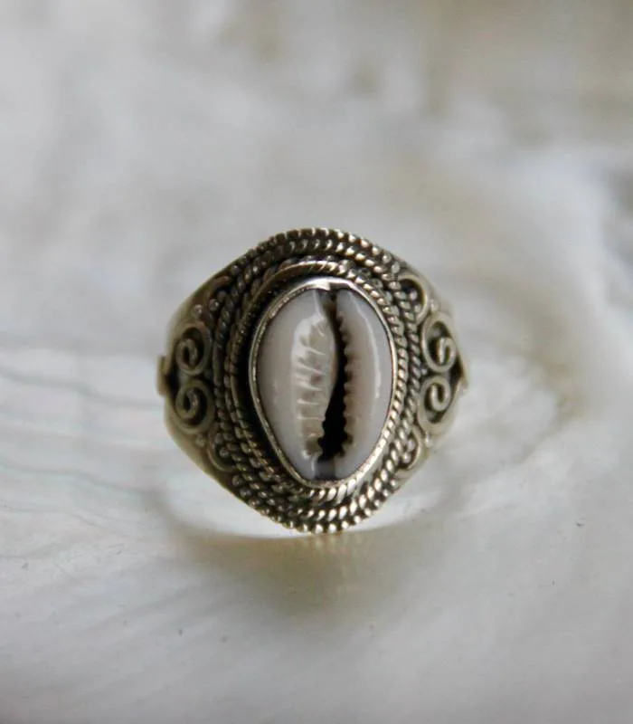 Bague ethnique bijoux argent coquillage cabri Shantilight
