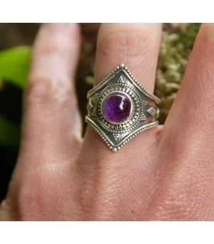 Bague ethnique bijoux argent oxydé tribal Améthyste Shantilight