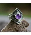 Bague ethnique bijoux argent oxydé tribal Améthyste Shantilight