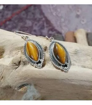 Boucles d'oreilles argent bijoux ethnique pierres naturelles oeil de tigre