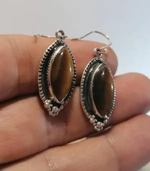 Boucles d'oreilles argent bijoux ethnique pierres naturelles oeil de tigre