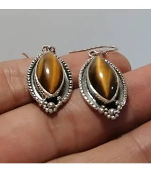 Boucles d'oreilles argent bijoux ethnique pierres naturelles oeil de tigre