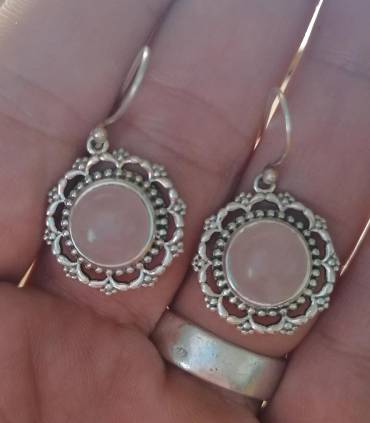 Boucles d'oreilles argent bijoux artisanaux indiens quartz rose