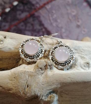 Boucles d'oreilles argent bijoux artisanaux indiens quartz rose