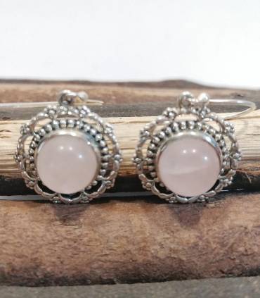 Boucles d'oreilles argent bijoux artisanaux indiens quartz rose
