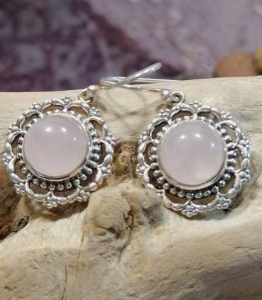 Boucles d'oreilles argent bijoux artisanaux indiens quartz rose