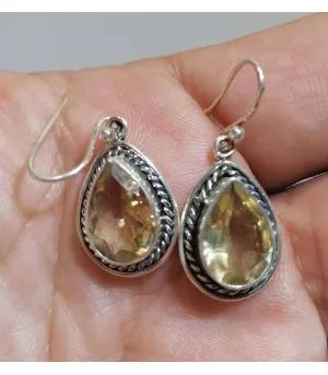 Boucles d'oreilles indiennes bijoux pierres naturelles citrine