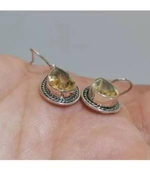 Boucles d'oreilles indiennes bijoux pierres naturelles citrine