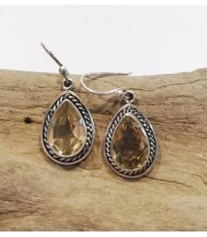 Boucles d'oreilles indiennes bijoux pierres naturelles citrine