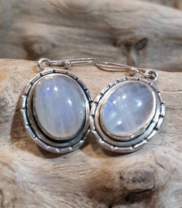 Boucles d'oreilles argent pierres de lune arc en ciel Shantilight