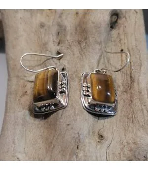 Boucles d'oreilles ethniques pierres d'oeil de tigre Shantilight