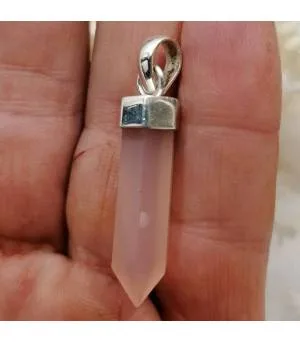 Pendentif argent prisme quartz rose