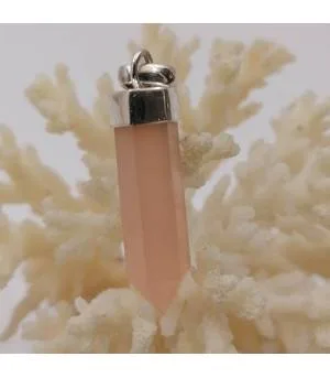 Pendentif argent prisme quartz rose