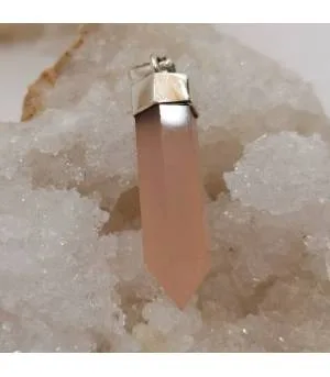 Pendentif argent prisme quartz rose