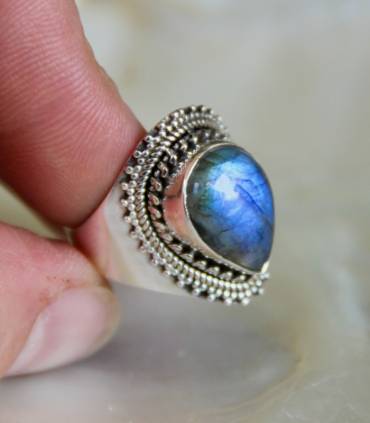 Bague ethnique en argent Indian spirit pierre naturelle labradorite