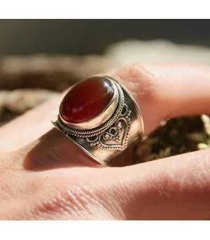 Bague ethnique argent pierre cornaline