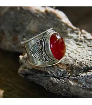 Bague ethnique argent pierre cornaline