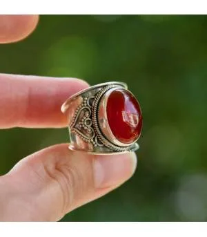 Bague ethnique argent pierre cornaline