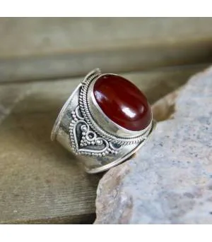 Bague ethnique argent pierre cornaline