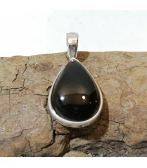 Pendentif argent pierre d'onyx noire