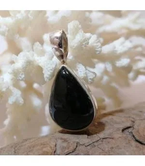 Pendentif argent pierre d'onyx noire