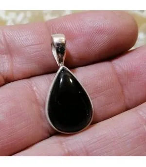 Pendentif argent pierre d'onyx noire
