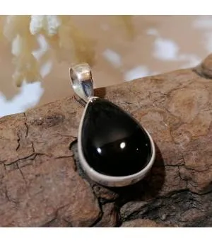 Pendentif argent pierre d'onyx noire
