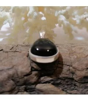 Pendentif argent pierre d'onyx noire