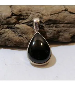 Pendentif argent pierre d'onyx noire