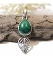 Pendentif en argent bijoux feuillage pierre naturelle malachite
