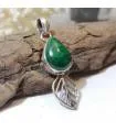 Pendentif en argent bijoux feuillage pierre naturelle malachite