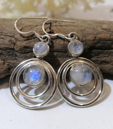 Boucles d'oreilles argent et pierres de lune arc en ciel