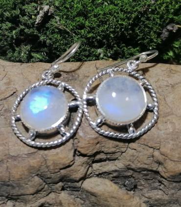 Boucles d'oreilles ethniques chic argent et pierre de lune