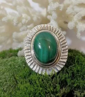 Bague soleil en argent bijoux ethnique pierre naturelle malachite