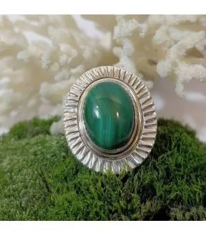 Bague soleil en argent bijoux ethnique pierre naturelle malachite