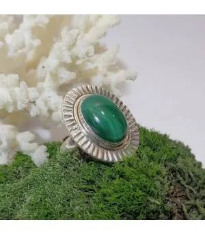 Bague soleil en argent bijoux ethnique pierre naturelle malachite