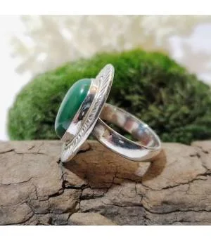 Bague soleil en argent bijoux ethnique pierre naturelle malachite