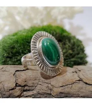 Bague soleil en argent bijoux ethnique pierre naturelle malachite