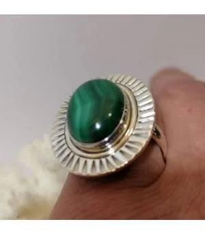 Bague soleil en argent bijoux ethnique pierre naturelle malachite