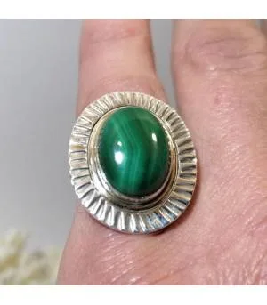 Bague soleil en argent bijoux ethnique pierre naturelle malachite