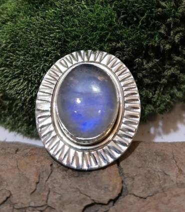 Bague soleil en argent bijoux ethnique pierre lune arc en ciel