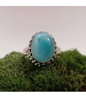 Bague ethnique moderne en argent et pierre de larimar