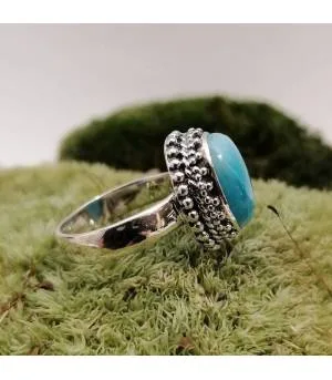 Bague ethnique moderne en argent et pierre de larimar