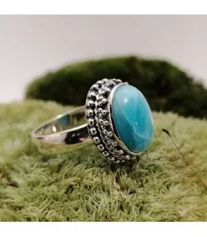 Bague ethnique moderne en argent et pierre de larimar