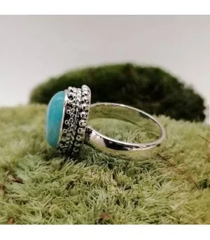 Bague ethnique moderne en argent et pierre de larimar